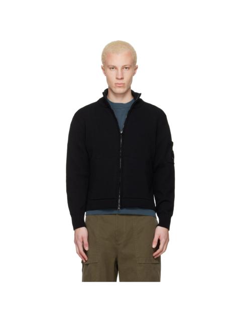 C.P. Company Black Compact Cotton Zipped Cardigan Sweater