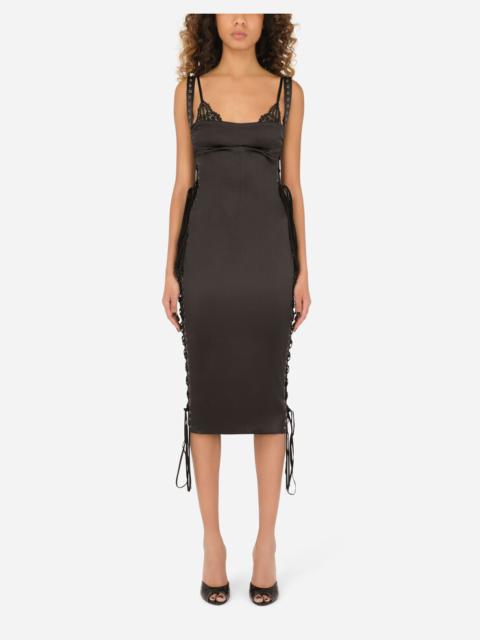 Dolce & Gabbana Satin calf-length dress with laces and eyelets
