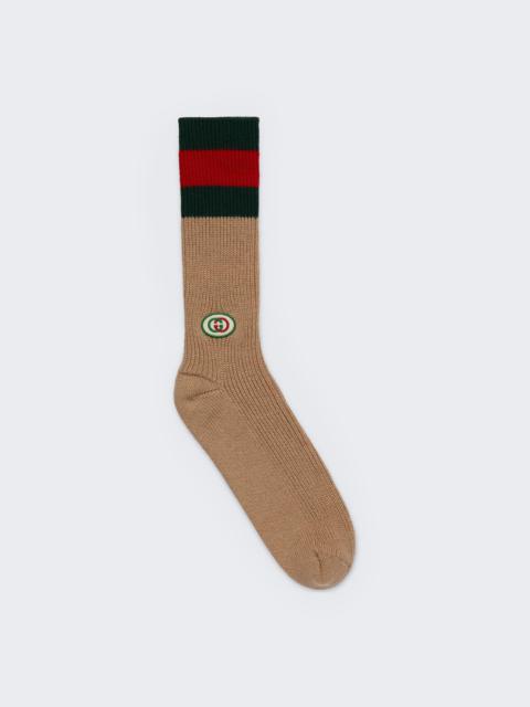 GUCCI Classic Socks Camel And Dark Green