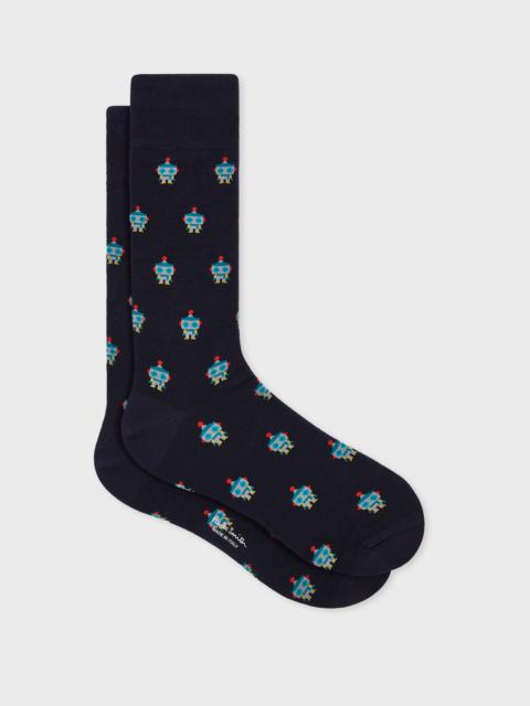 Paul Smith Dark Blue Cotton-Blend 'Robot' Socks
