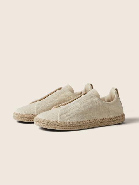 ZEGNA OFF WHITE LINEN BLEND AND LEATHER TRIPLE STITCH™ ESPADRILLES