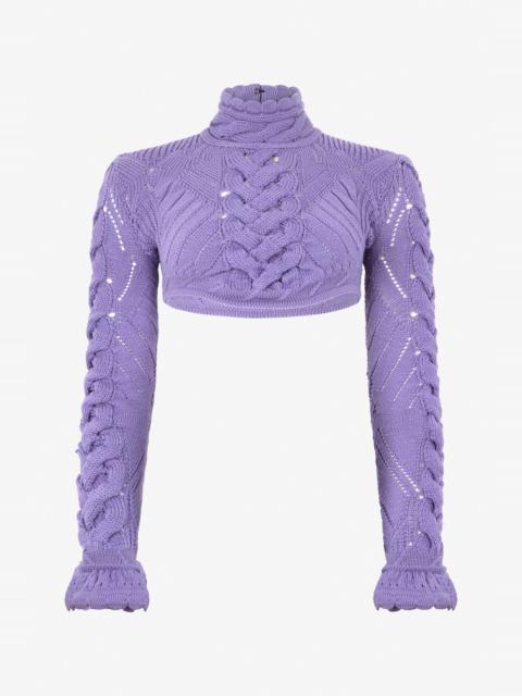 Roberto Cavalli Cropped Braided Knit Top With High Neck