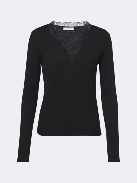 Vince Lace-trimmed ribbed-knit top