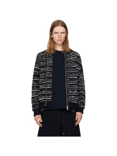 sacai Black & White Mix Knit Blouson Cardigan