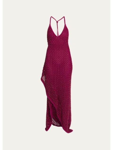 diotima Riki Crystal Crochet Knit Halter Maxi Dress
