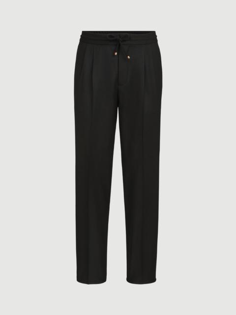 Brunello Cucinelli Virgin wool flannel trousers with drawstring and double pleats