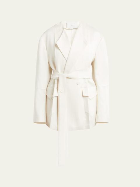 SETCHU No Collar Origami Belted Wool Jacket