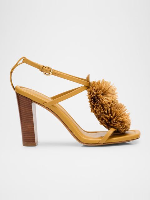 ULLA JOHNSON Isolde Leather Pom Pom T-Strap Sandals