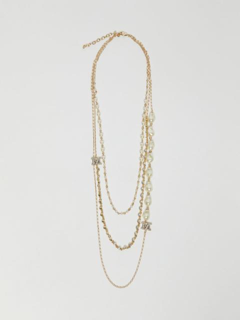 Max Mara Multi-strand necklace with pearls and rhinestones