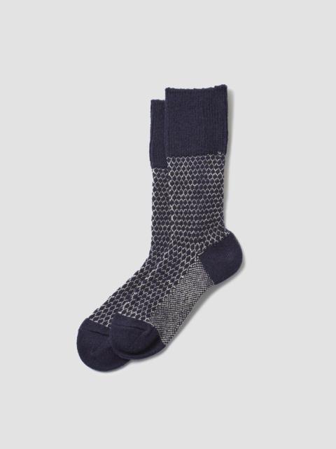 Nigel Cabourn Rototo Woolen Jacquard Crew Sock in Navy/Ivory
