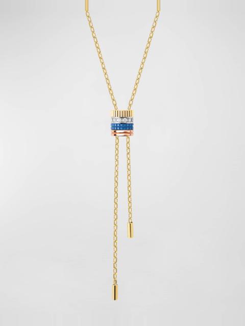 Tricolor 18K Gold Quatre Blue Ceramic and Diamond Necklace