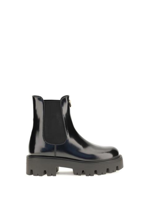 Prada Prada Brushed Leather Chelsea Boots — Black