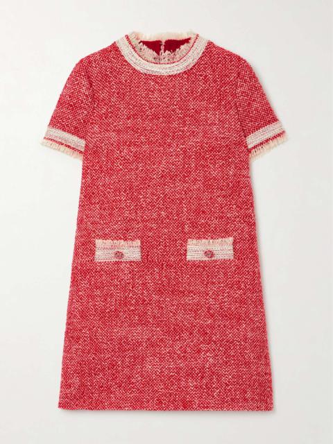 GUCCI Fringed wool-blend tweed mini dress