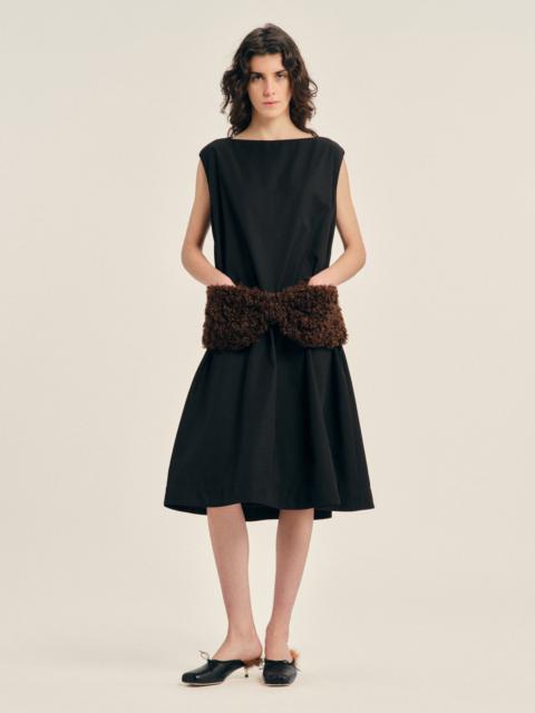 Simone Rocha Boxy Peplum Faux Fur Bow Detail Dress