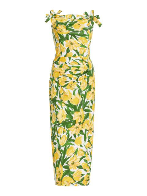 CAROLINA HERRERA Bow-Detailed Floral Cotton Midi Dress multi