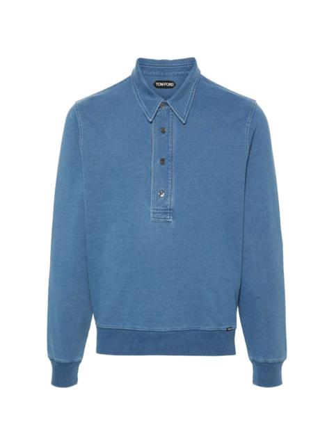 polo-collar cotton-blend sweatshirt