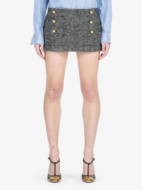 N°21 HERRINGBONE BUTTON-EMBELLISHED MINI SKIRT