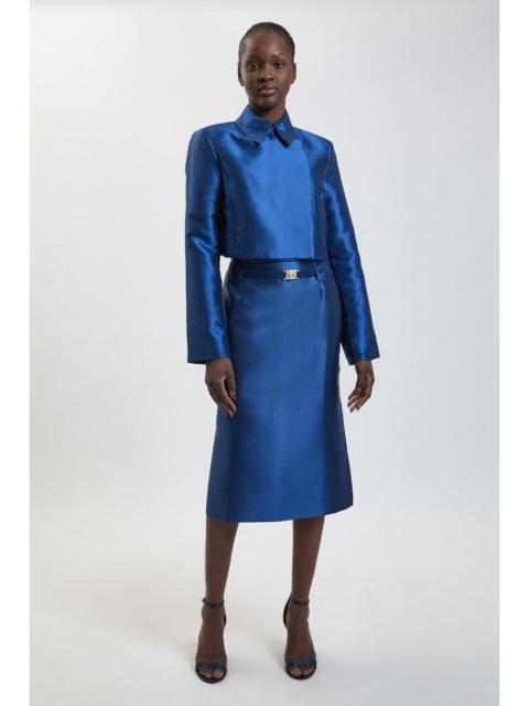 KAREN MILLEN Petite Forever Satin Twill Belted Tailored Midi Skirt