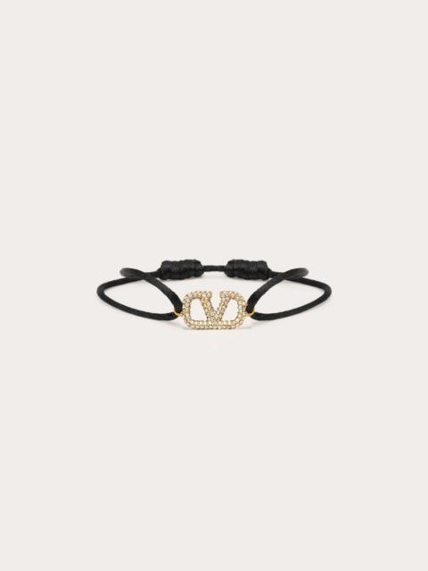 Valentino VLogo Signature Bracelet in Cotton and Rhinestones