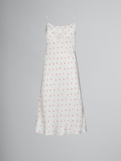 WHITE SLIP DRESS WITH JACQUARD ROSE MOTIF