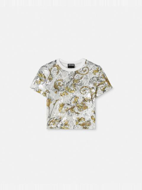 VERSACE JEANS COUTURE Embellished Outline Barocco Crop T-Shirt