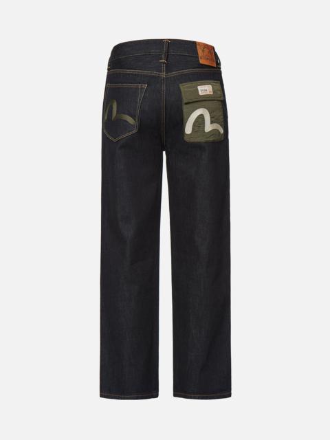 EVISU SEAGULL EMBROIDERED WIDE LEG DENIM JEANS