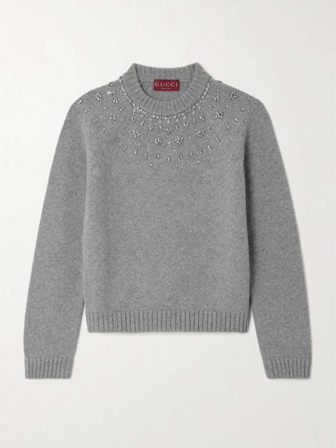 Crystal-embellished wool and cashmere-blend sweater