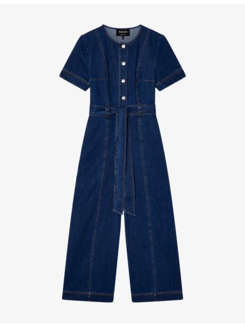 WHISTLES Short-Sleeve Cropped Denim Jumpsuit