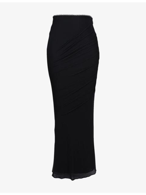 House of CB Cassidy Fluted-Hem Mesh Maxi Skirt