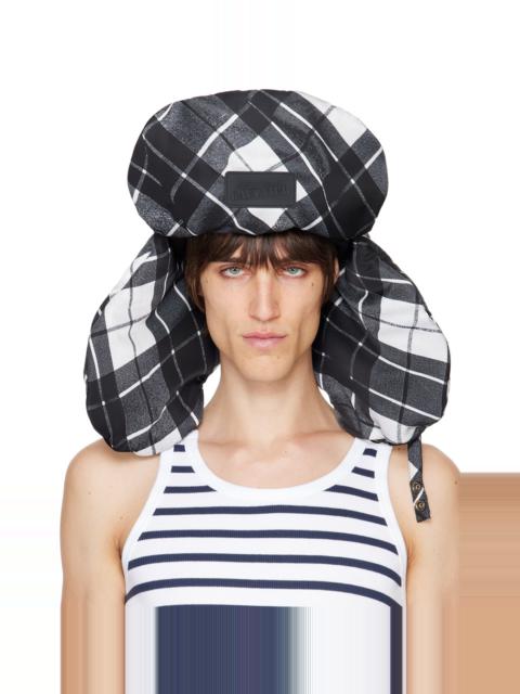 Jean Paul Gaultier Black & White Nylon Chapka Printed Tartan Aviator Hat