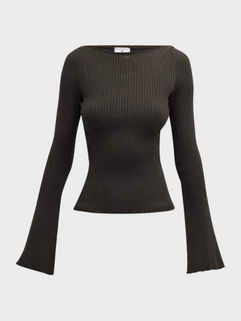 courrèges Boat-Neck Flare-Sleeve Rib Sweater