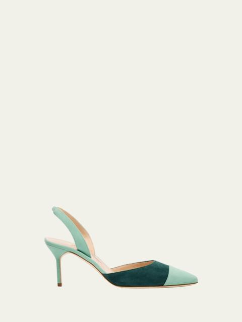 Manolo Blahnik 70mm Capsli Bicolor Suede Pumps
