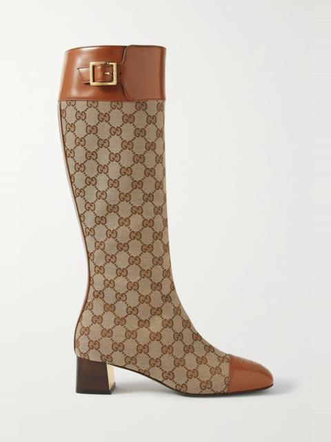 GUCCI Ellis leather-trimmed printed coated-canvas knee boots