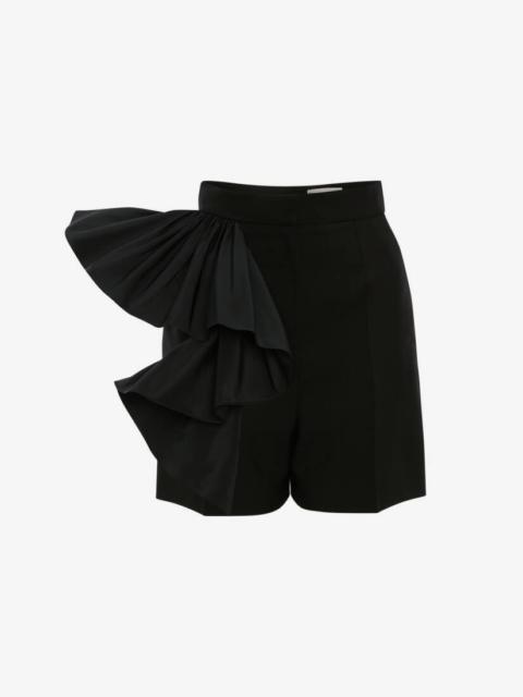 Alexander McQueen Ruffle Wool Shorts in Black