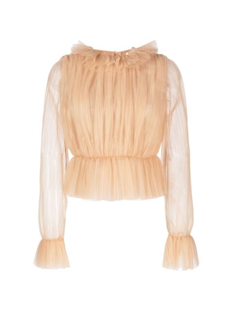 long-sleeve tulle blouse