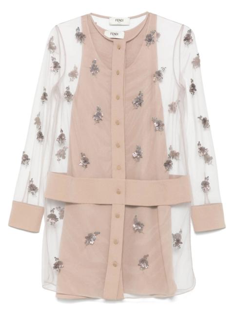 FENDI Embroidered Tulle Mini Dress