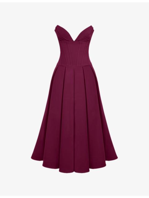 House of CB Lady plunge-neck stretch-cotton midi dress