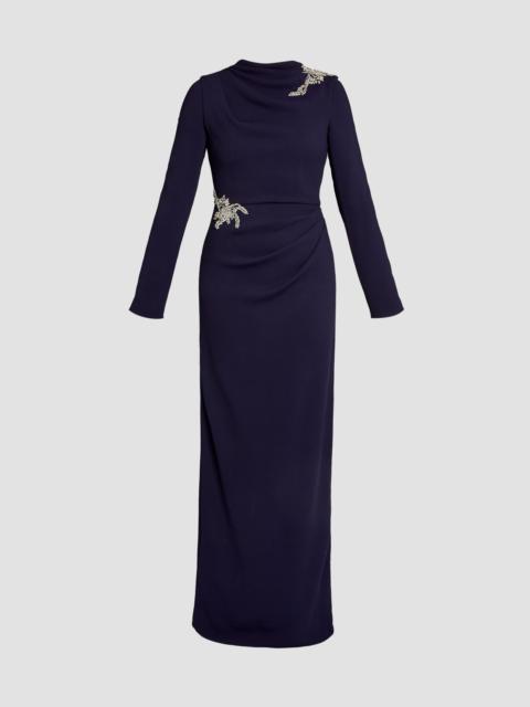 Erdem EMBELLISHED SABLE LONG SLEEVE GOWN