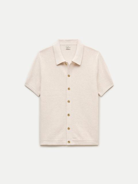 J.CREW Short-sleeve texture-stitch polo cardigan sweater in cotton
