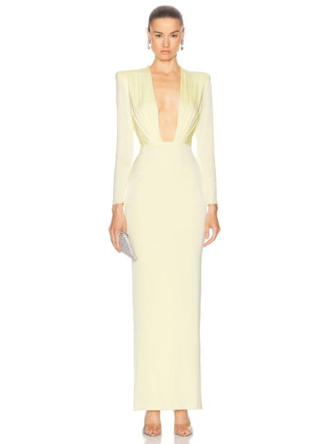 ALEX PERRY Plunging Satin Maxi Dress