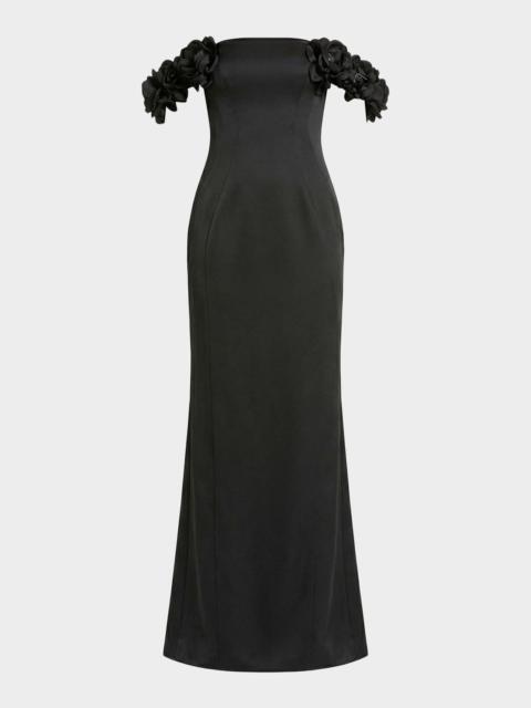 MAC DUGGAL Off-Shoulder Floral Applique Column Gown