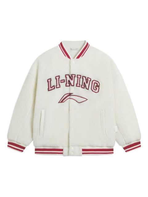 Li-Ning Li-Ning Logo Polar Fleece Baseball Jacket 'Beige Red' AFDSD31-1