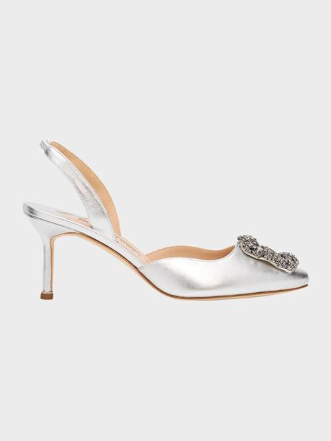 Manolo Blahnik 70mm Carolyne Metallic Leather Buckle Pumps