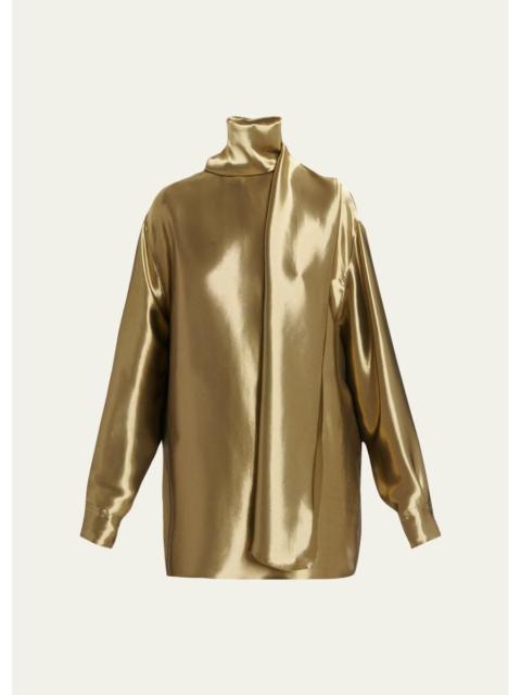 FERRAGAMO Metallic Wool Draped Turtleneck Shirt