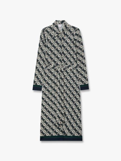 CASABLANCA Green & Navy Check Jersey Monogram Midi Dress