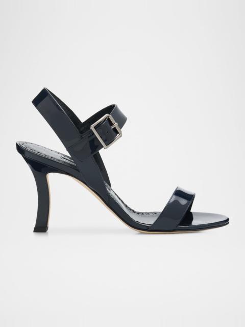 Manolo Blahnik 90mm Patent Leather Ankle-Strap Sandals