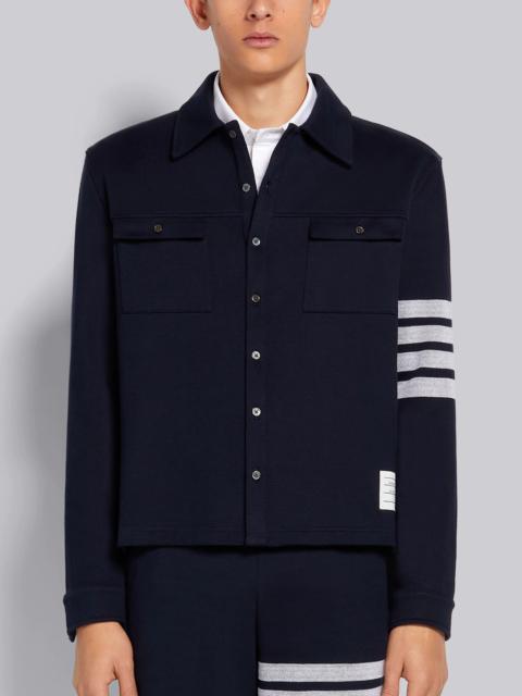 Thom Browne Navy Double Face Cotton Knit 4-Bar Button Down Shirt Jacket
