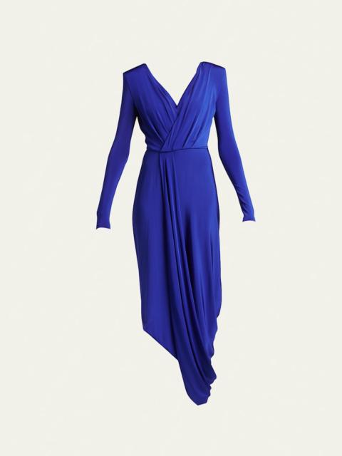 GIORGIO ARMANI V-Neck Draped Jersey Maxi Dress