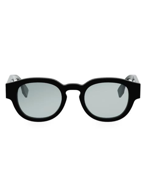 FENDI Men's Signature 48MM Round Sunglasses - Black