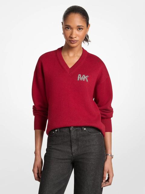 MICHAEL KORS Embellished Logo Cotton Blend Sweater